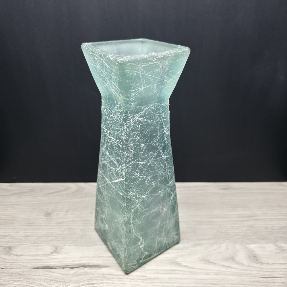 Vidrios San Miguel Vase - Sea Green/Blue Splatter‎ Square Vase -  11.25"X4"X4"